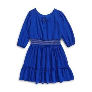 Ally B Girl's Ruffled Smock Tiered Chiffon Dress In Cobalt Blue Size 14 Y
